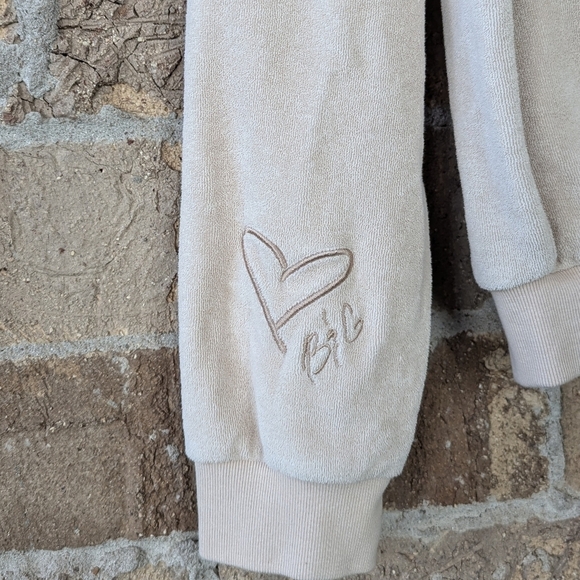 Be A Good Person Beige Terrycloth Pullover Sweatshirt Size Small Oversized - Picture 4 of 8